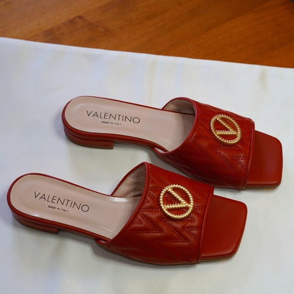Valentino Garavani Shoes - Valentino Afrodite Logo Quilted Leather Slip-on Sandals